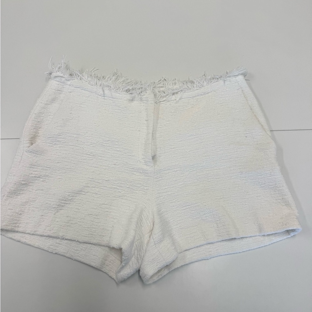 Theory White Frayed High-Waist Shorts